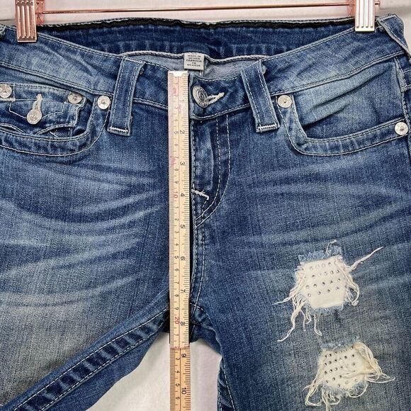 Vintage True Religion Jeans Women 28 Blue Boot Cut Distressed Rhinestones Y2K - Picture 11 of 15